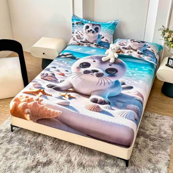 Спален комплект чаршафи с ластик от 3 части, Тюленче