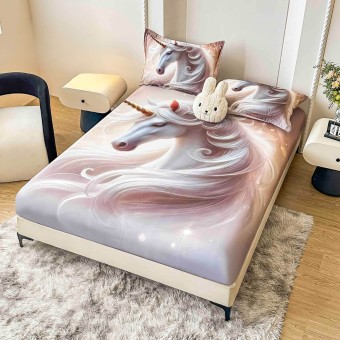 Спален комплект чаршафи с ластик от 3 части, Кон