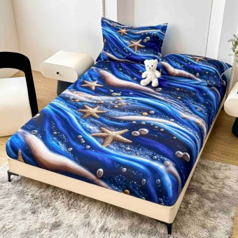 Спален комплект чаршафи с ластик от 3 части, Морско дъно
