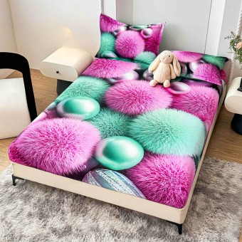 Спален комплект чаршафи с ластик от 3 части, Пухи