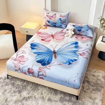 Спален комплект чаршафи с ластик от 3 части, Пеперуда