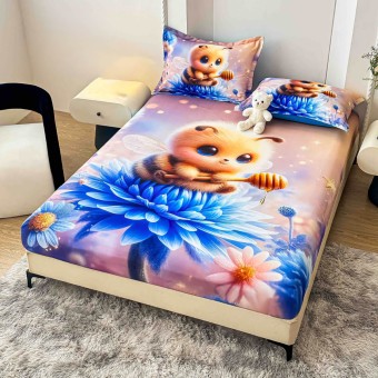 Спален комплект чаршафи с ластик от 3 части, Пчеличка