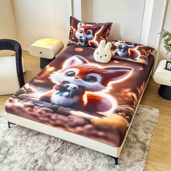 Спален комплект чаршафи с ластик от 3 части, Лисичка