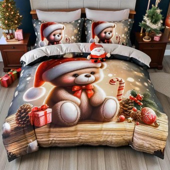  Коледен спален комплект чаршафи - Коледно мече, от 6 части с ластик