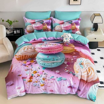 5D спален комплект чаршафи - Макарон, от 6 части с ластик