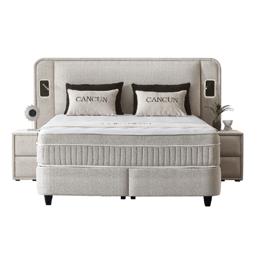Тапицирана спалня с матрак CANCUN 160 x 200 - бежов 04