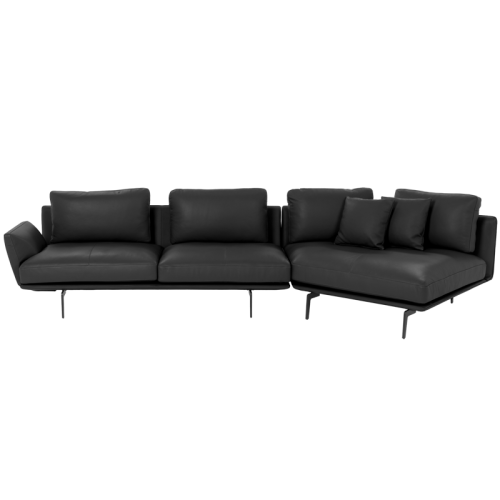 Кожен ъглов диван GRAM LUX - черен