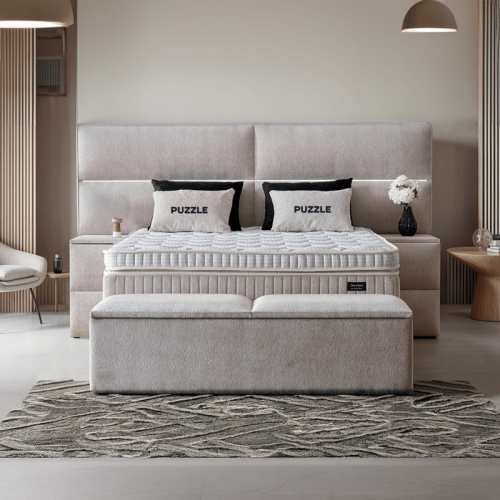 Тапицирана спалня с матрак PUZZLE 160 x 200 - бежов 03 Тапицирана спалня с матрак PUZZLE 160 x 200 - бежов 03